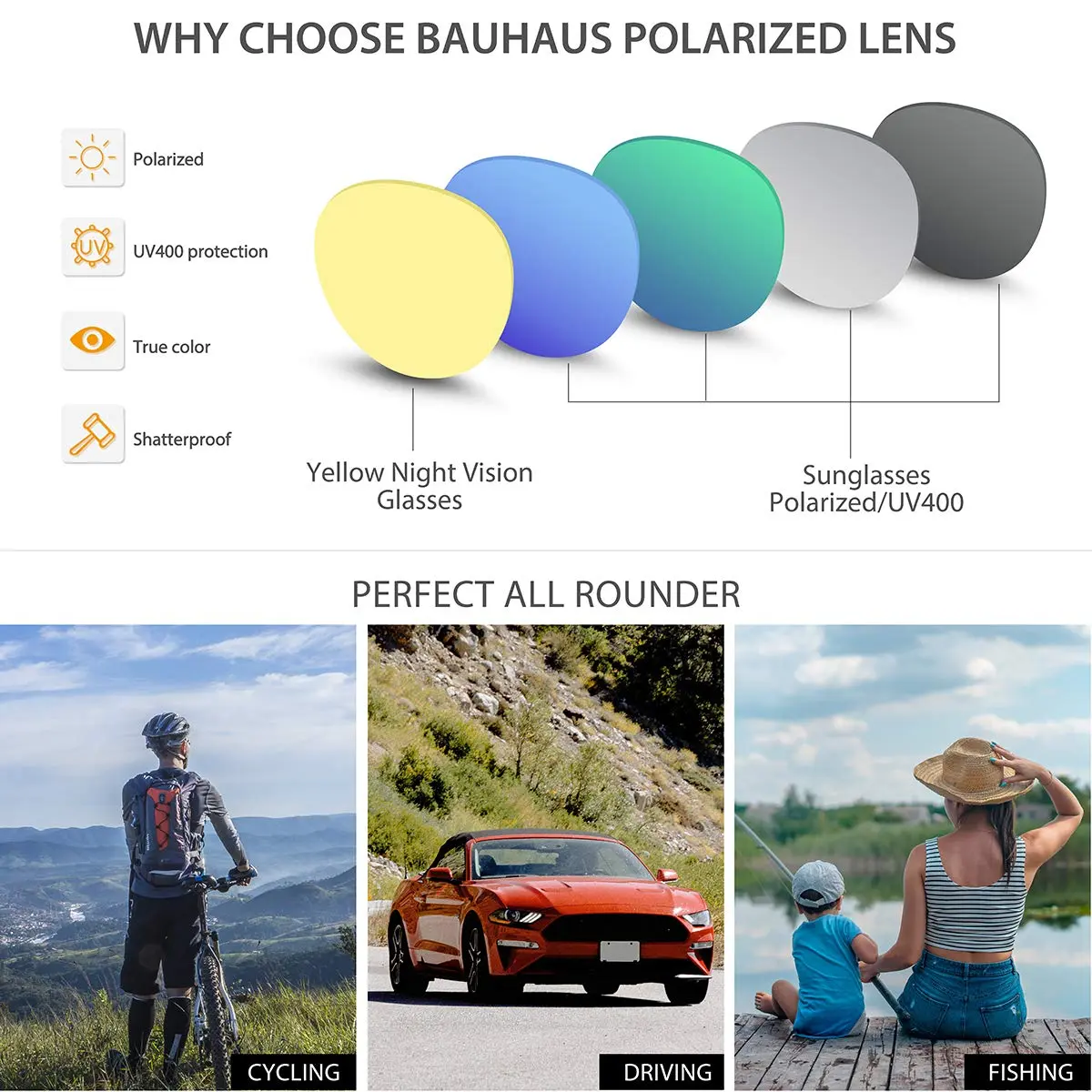 Bauhaus Magnetic Clip-On Sunglasses 5-in-1 Set | Polarized UV Retro Square Eyeglasses Fit Over - view 8