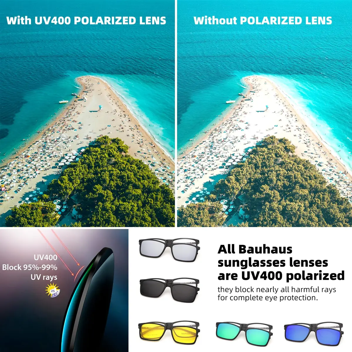 Bauhaus Magnetic Clip-On Sunglasses 5-in-1 Set | Polarized UV Retro Square Eyeglasses Fit Over - view 3
