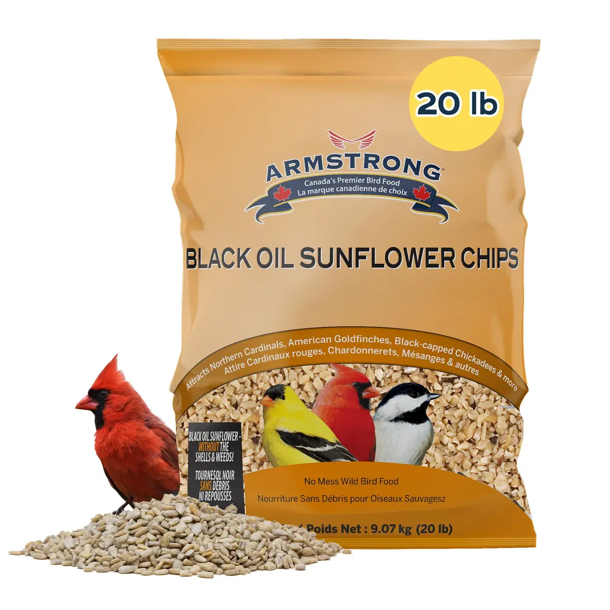 Armstrong Bird Food Black Oil Sunflower Chips | 20 Pounds Wild Bird Feed for Northern Cardinals & Goldfinches - main product image
