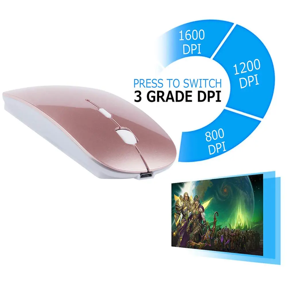 KLO Rechargeable Bluetooth Mouse Rose Gold | 4 Connection Modes, Silent, 1600 DPI, Type-C & USB - view 5