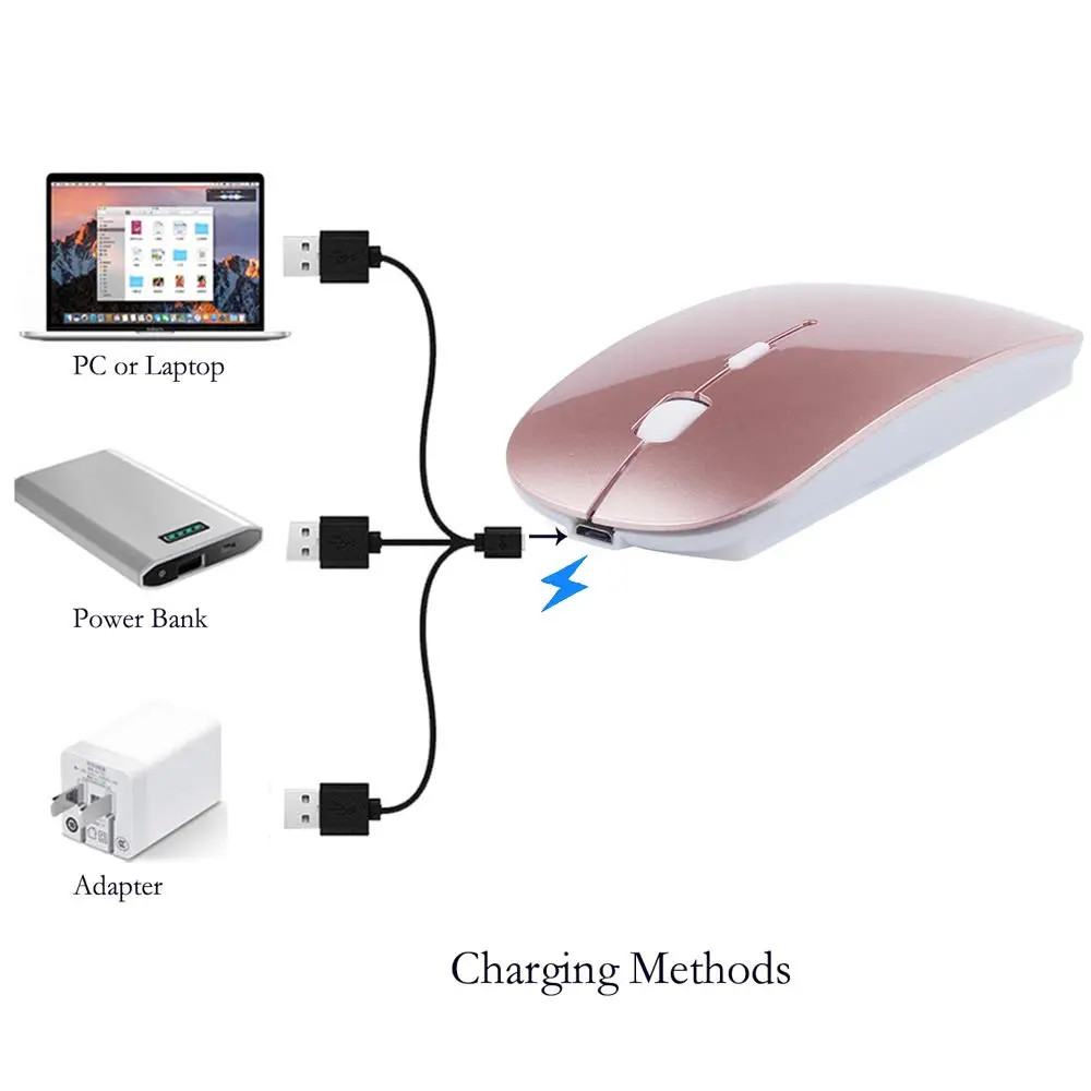 KLO Rechargeable Bluetooth Mouse Rose Gold | 4 Connection Modes, Silent, 1600 DPI, Type-C & USB - view 6