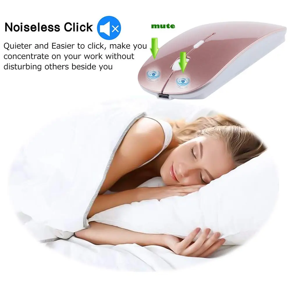 KLO Rechargeable Bluetooth Mouse Rose Gold | 4 Connection Modes, Silent, 1600 DPI, Type-C & USB - view 3