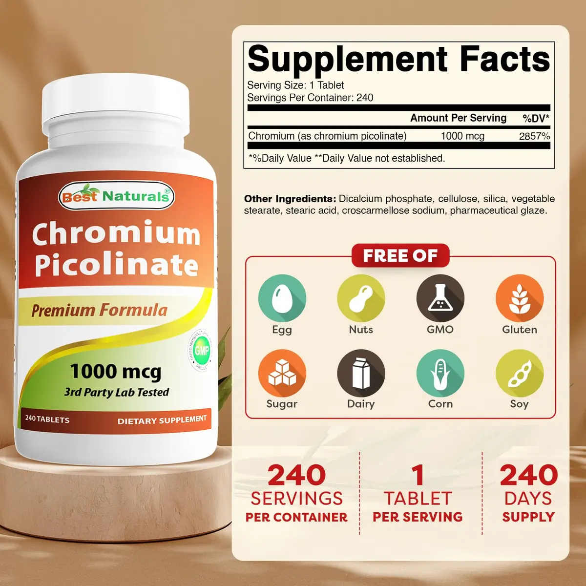 Best Naturals Chromium Picolinate 1000 mcg | Supports Metabolism & Blood Sugar (100-120 chars) - view 2