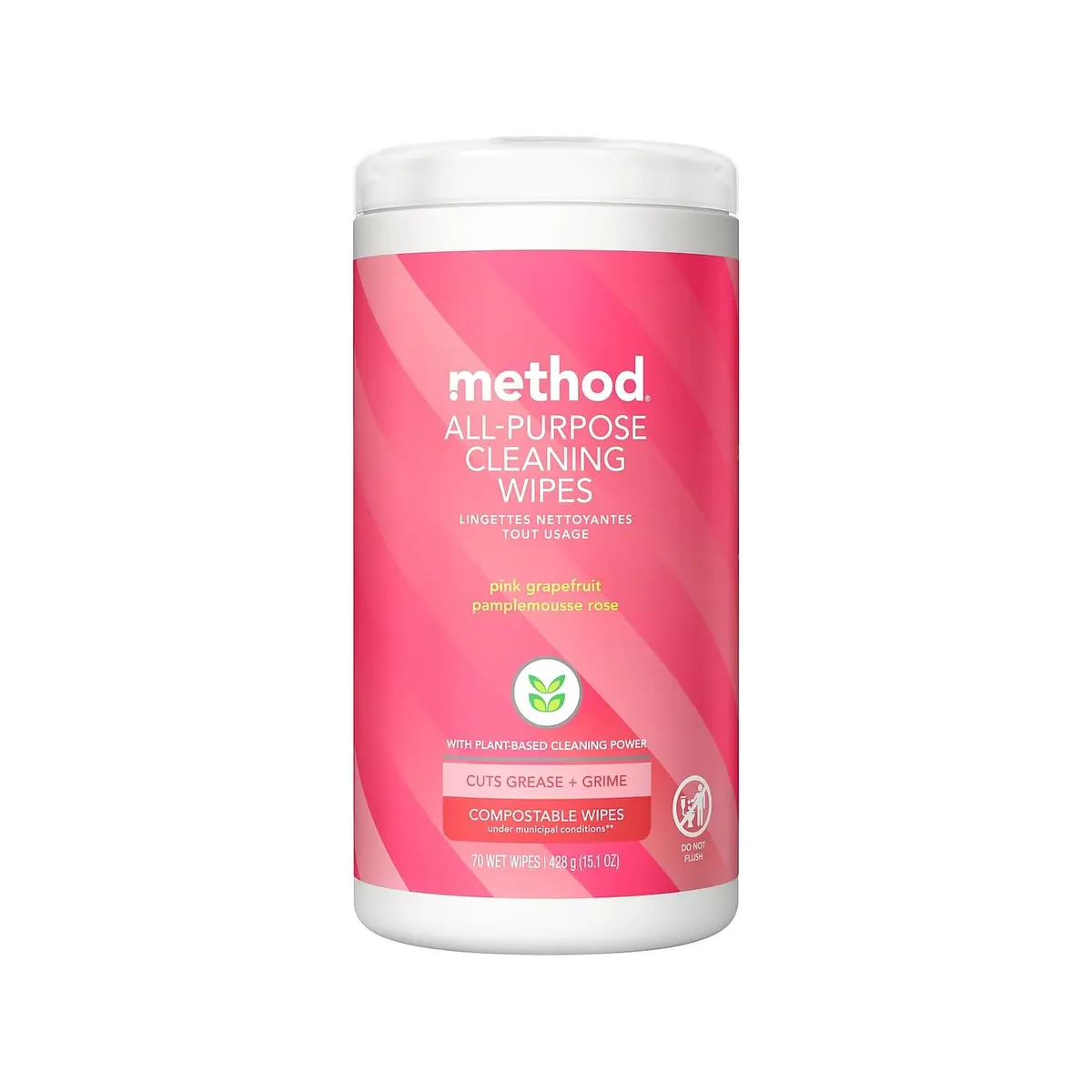 Method All-Purpose Cleaning Wipes, Pink Grapefruit, 70 Count | Compostable Plant-Based Formula - main product image