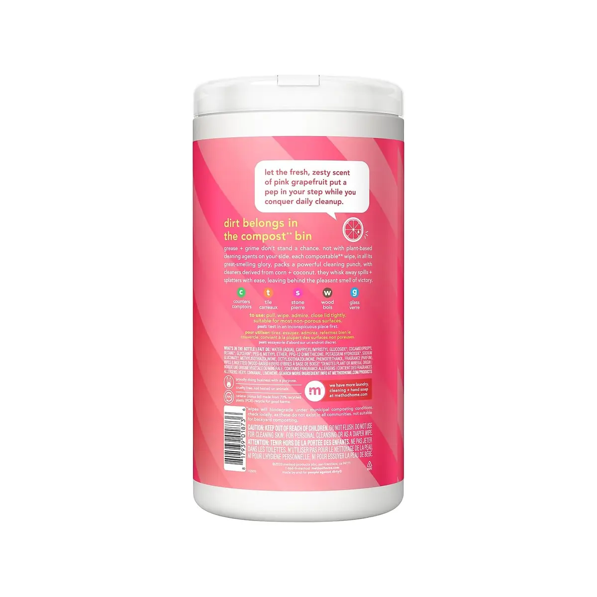 Method All-Purpose Cleaning Wipes, Pink Grapefruit, 70 Count | Compostable Plant-Based Formula - view 2