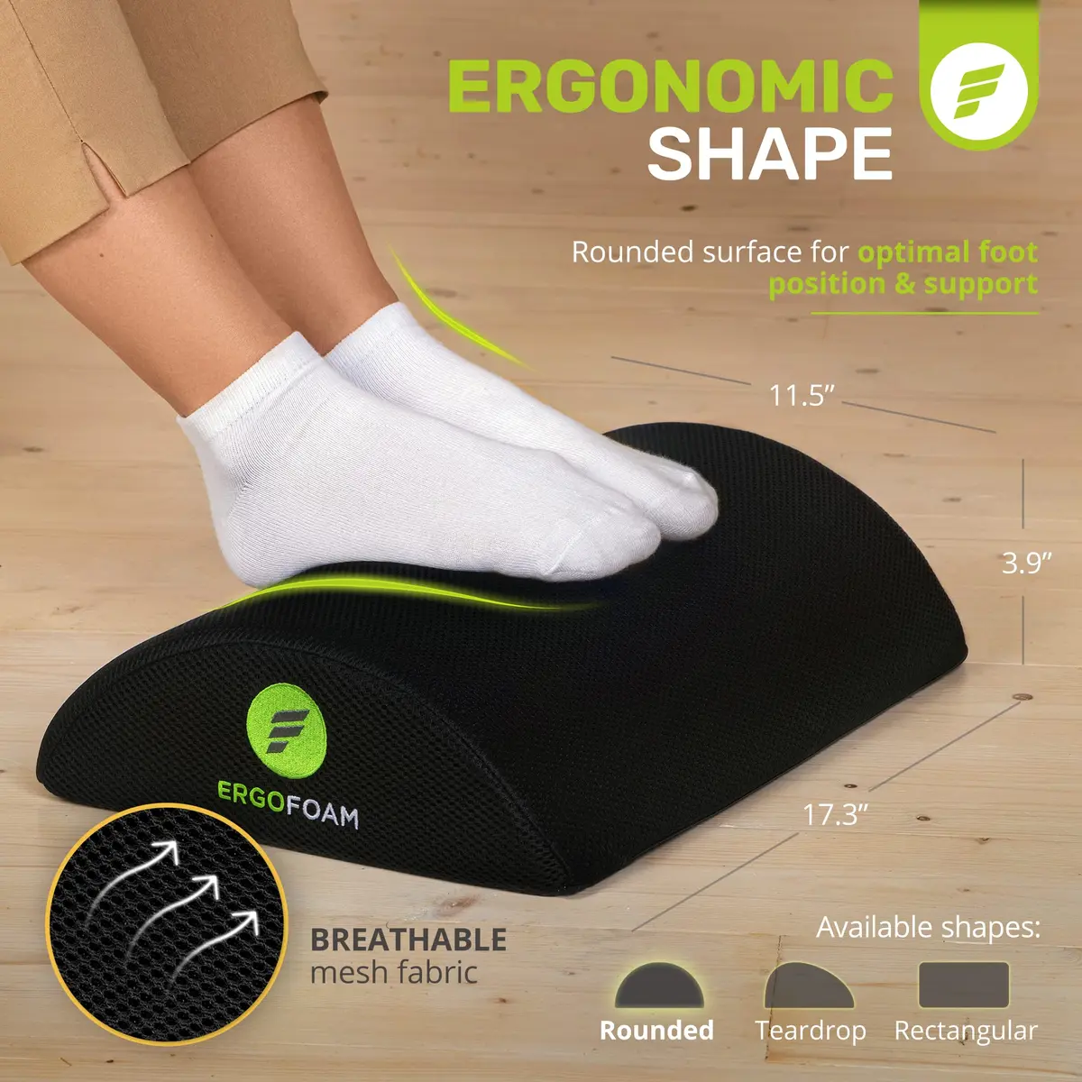 ErgoFoam Ergonomic Foot Rest for Under Desk at Work - Black Mesh | 44cm (17.3") - view 8