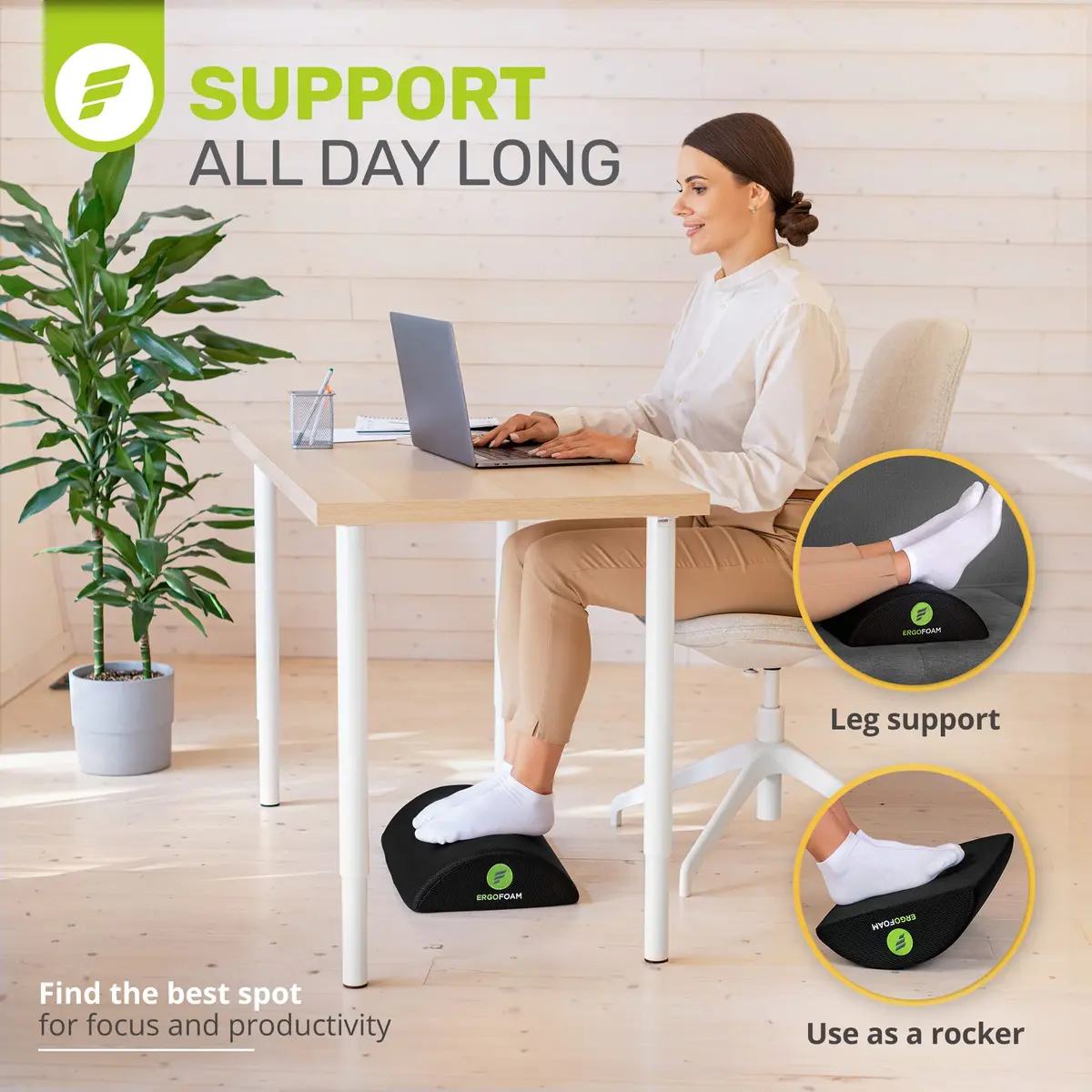 ErgoFoam Ergonomic Foot Rest for Under Desk at Work - Black Mesh | 44cm (17.3") - view 4