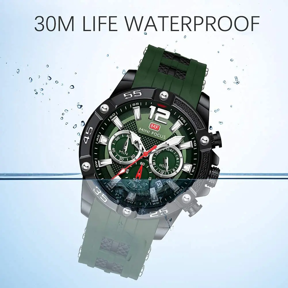 MF MINI FOCUS Men's Chronograph Watch with Red Silicone Strap | Japanese Quartz Movement - view 7