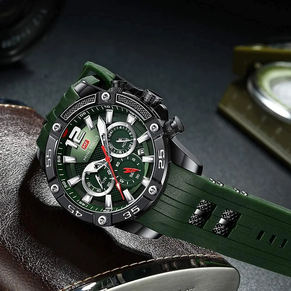 MF MINI FOCUS Men's Chronograph Watch with Red Silicone Strap | Japanese Quartz Movement - view 2