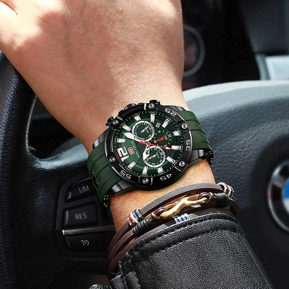 MF MINI FOCUS Men's Chronograph Watch with Red Silicone Strap | Japanese Quartz Movement - view 3