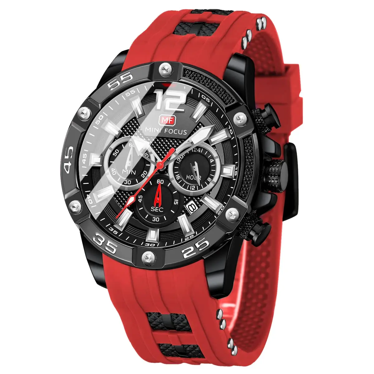 MF MINI FOCUS Men's Chronograph Watch Red Silicone Strap | Japanese Quartz Movement - main product image