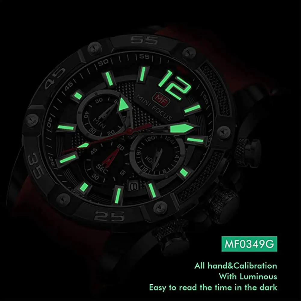 MF MINI FOCUS Men's Chronograph Watch Red Silicone Strap | Japanese Quartz Movement - view 4