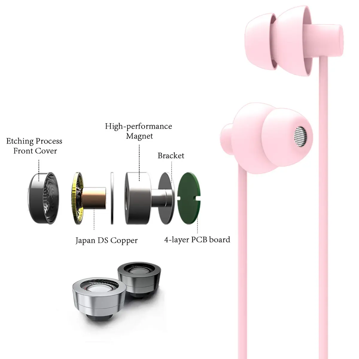 MAXROCK Sleep Earbuds with Soft Silicon Headphones Light Pink | Noise Isolating, Comfortable for Sleep & Sports - view 2
