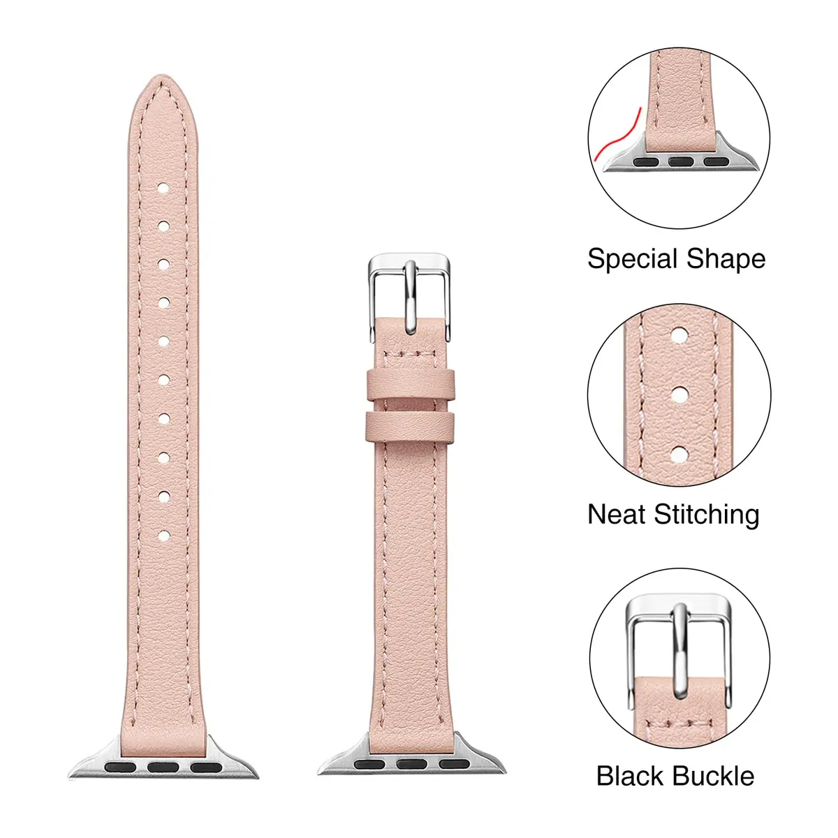STIROLL Slim Leather Band Compatible with Apple Watch Series 12/11/10/9/8/7/SE 38mm-42mm | Elegant Small Wrist Strap - view 9