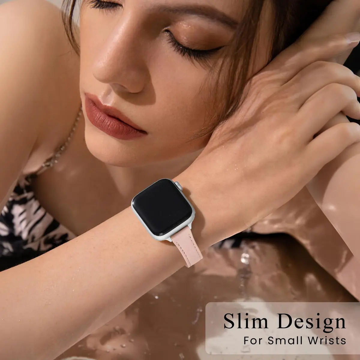 STIROLL Slim Leather Band Compatible with Apple Watch Series 12/11/10/9/8/7/SE 38mm-42mm | Elegant Small Wrist Strap - view 2