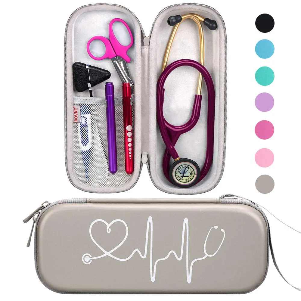 BOVKE Travel Carrying Case Compatible with 3M Littmann Classic III, Lightweight II S.E, MDF Acoustica Deluxe Stethoscopes – Extra Room for Accessories, Grey | Portable & Durable - main product image