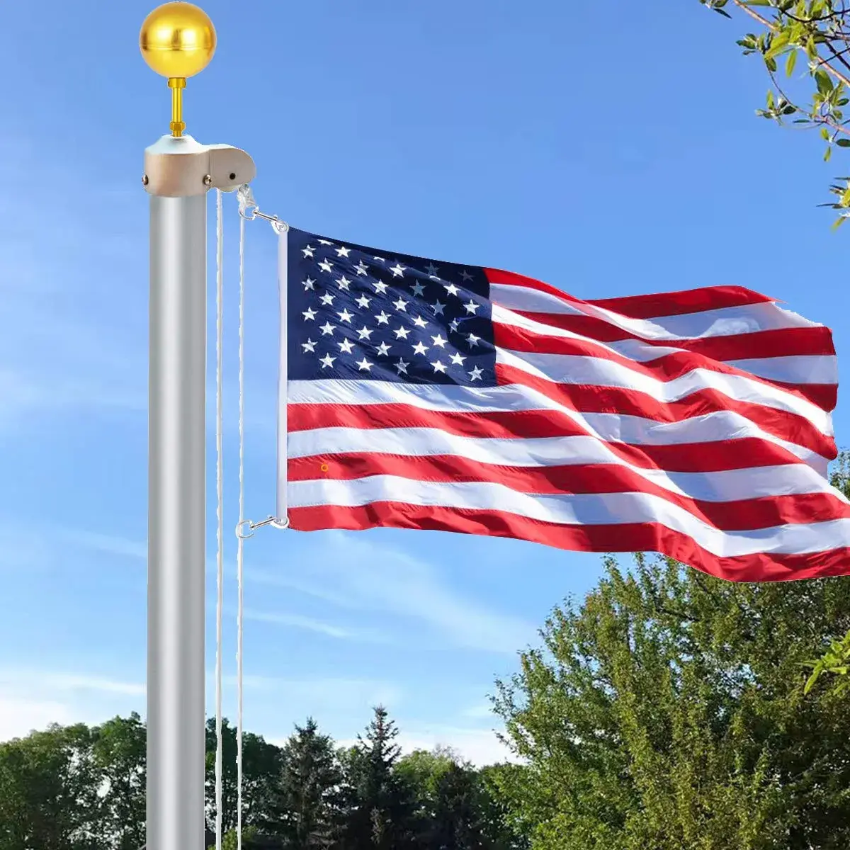 EKEV Flag Pole Repair Kit with Gold Ball, 50ft Rope & Cleat for 2.5" OD Tube | Outdoor Decor for Homes & Businesses - view 5