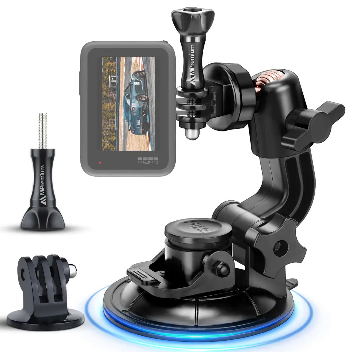 MiPremium Car Suction Cup Mount for GoPro Hero 13 12 11 10 9 8 7 6 5 4 3 | Strong hold, 360° rotation, waterproof - main product image