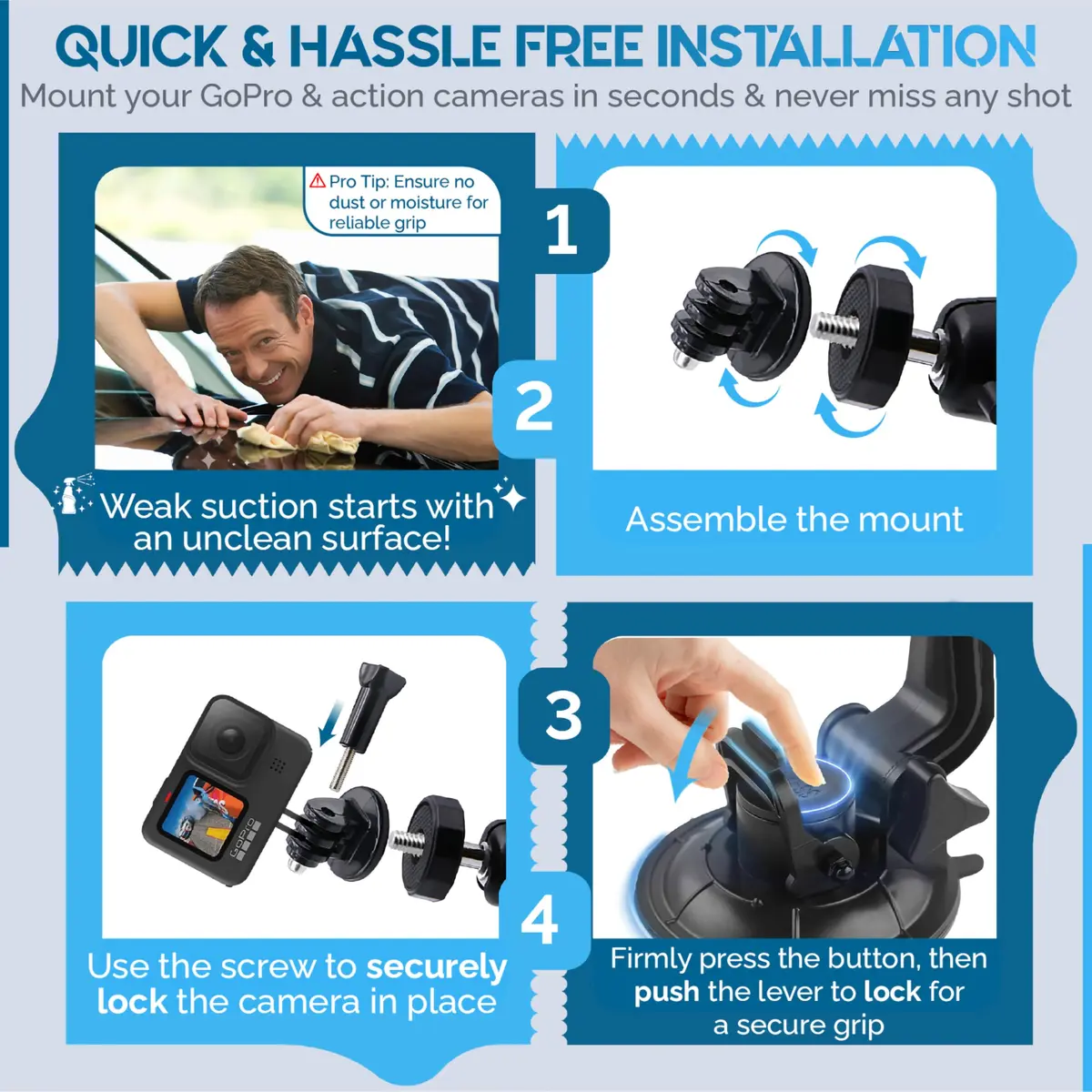 MiPremium Car Suction Cup Mount for GoPro Hero 13 12 11 10 9 8 7 6 5 4 3 | Strong hold, 360° rotation, waterproof - view 6