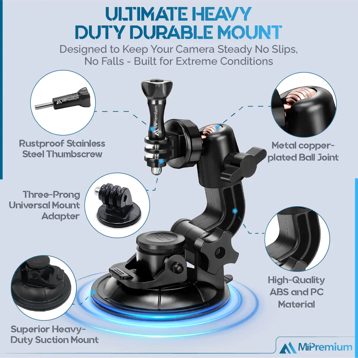 MiPremium Car Suction Cup Mount for GoPro Hero 13 12 11 10 9 8 7 6 5 4 3 | Strong hold, 360° rotation, waterproof - view 7