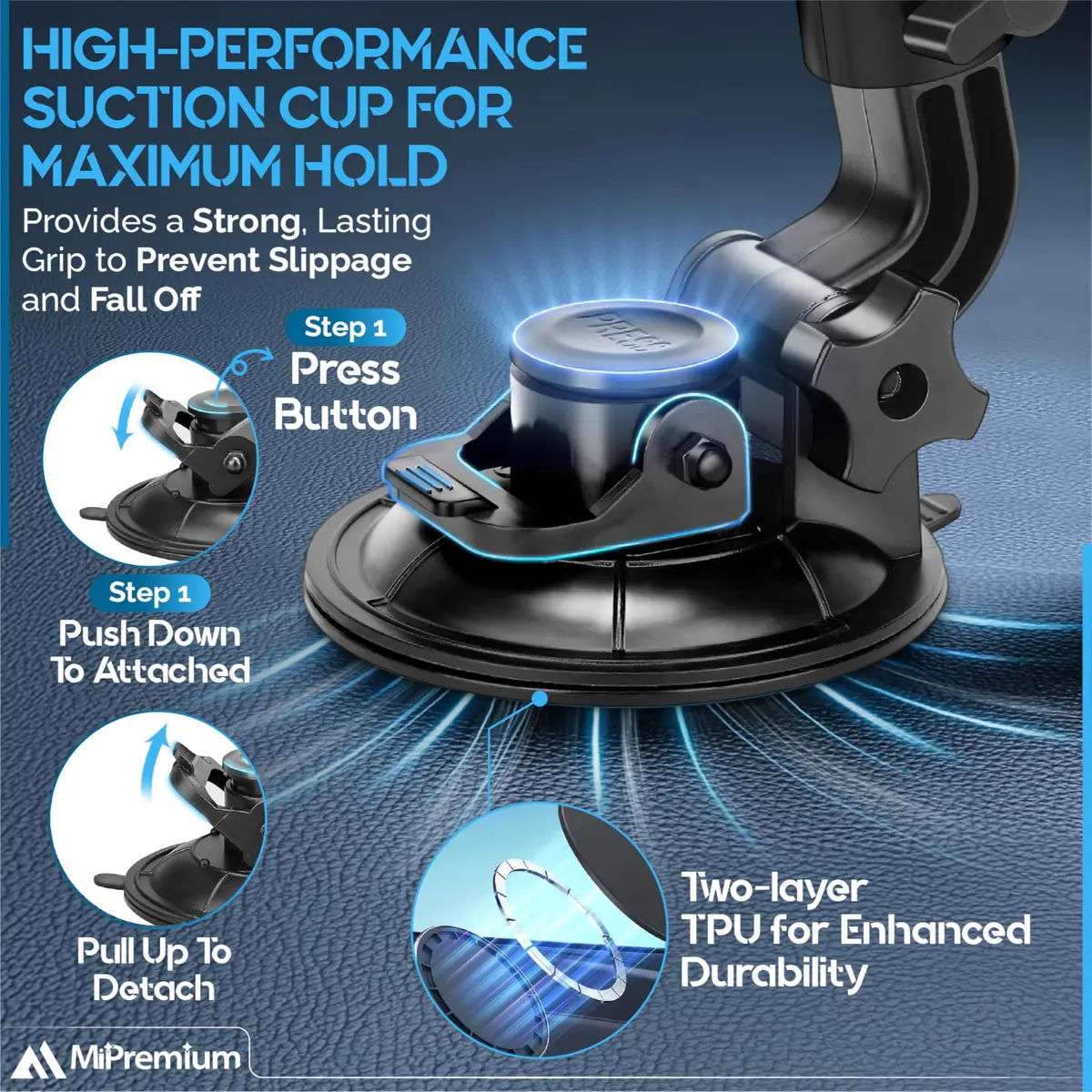 MiPremium Car Suction Cup Mount for GoPro Hero 13 12 11 10 9 8 7 6 5 4 3 | Strong hold, 360° rotation, waterproof - view 3