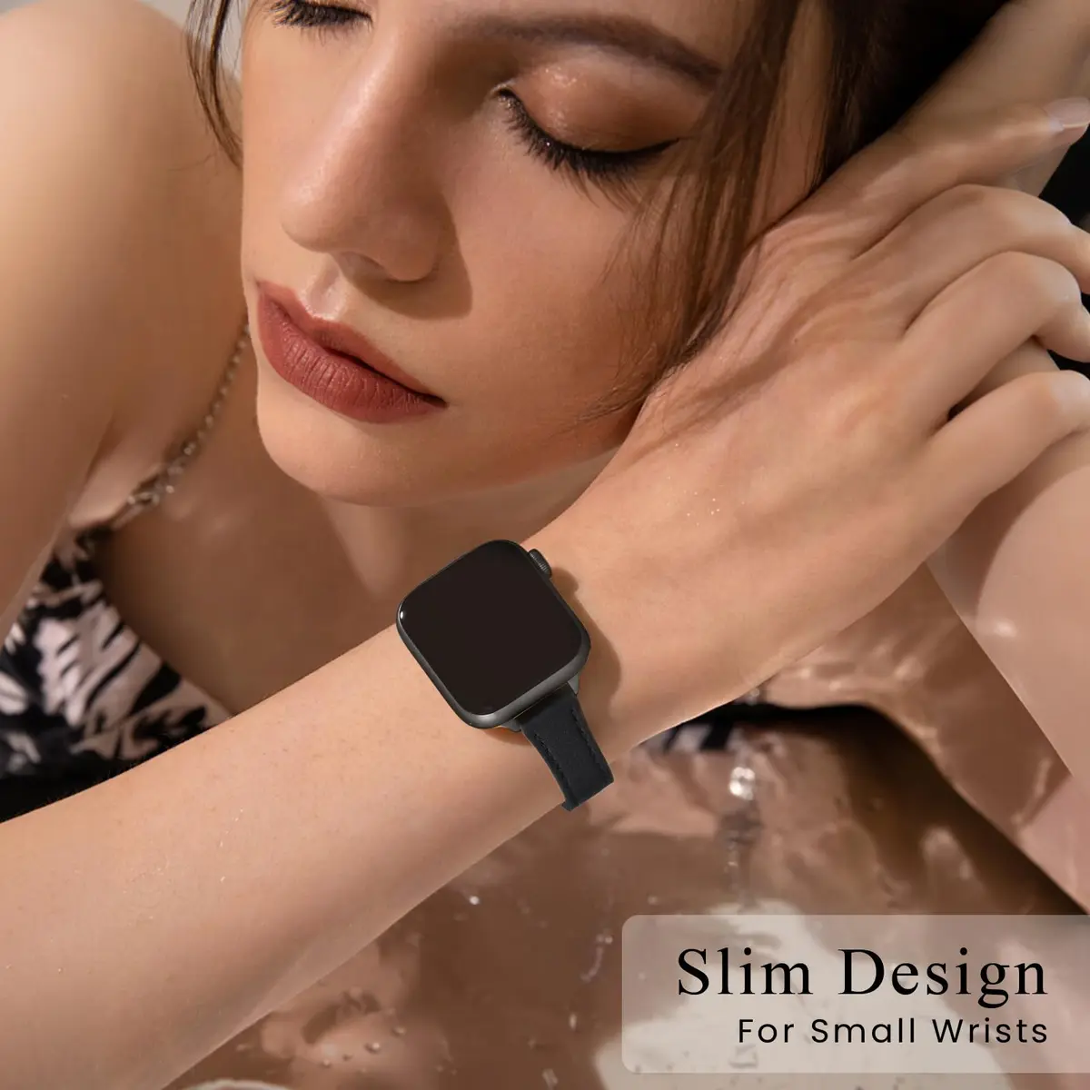 STIROLL Slim Leather Band Compatible with Apple Watch Series 12/11/10/9/8/7/SE 38/40/41/42mm | Elegant & Feminine - view 2