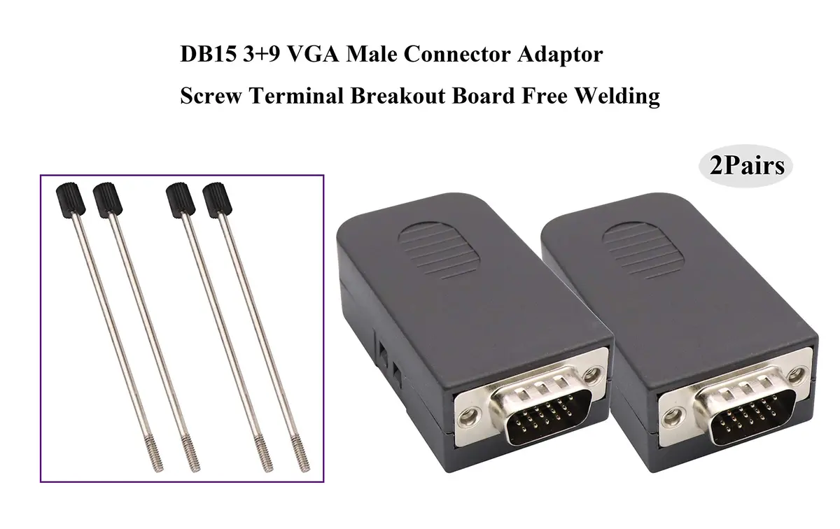 AAOTOKK VGA Screw Terminal Block Adapter DB15 Male to 16-Pin Female Connector with Case (2-Pack, Black) | Connects VGA to Screw Terminals - view 5