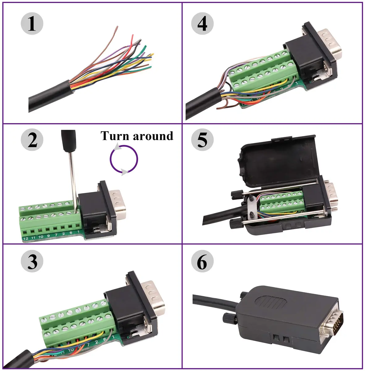 AAOTOKK VGA Screw Terminal Block Adapter DB15 Male to 16-Pin Female Connector with Case (2-Pack, Black) | Connects VGA to Screw Terminals - view 6