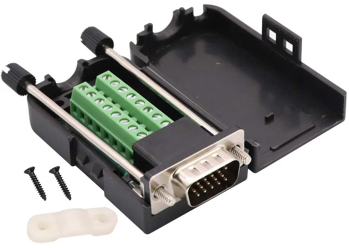 AAOTOKK VGA Screw Terminal Block Adapter DB15 Male to 16-Pin Female Connector with Case (2-Pack, Black) | Connects VGA to Screw Terminals - view 4