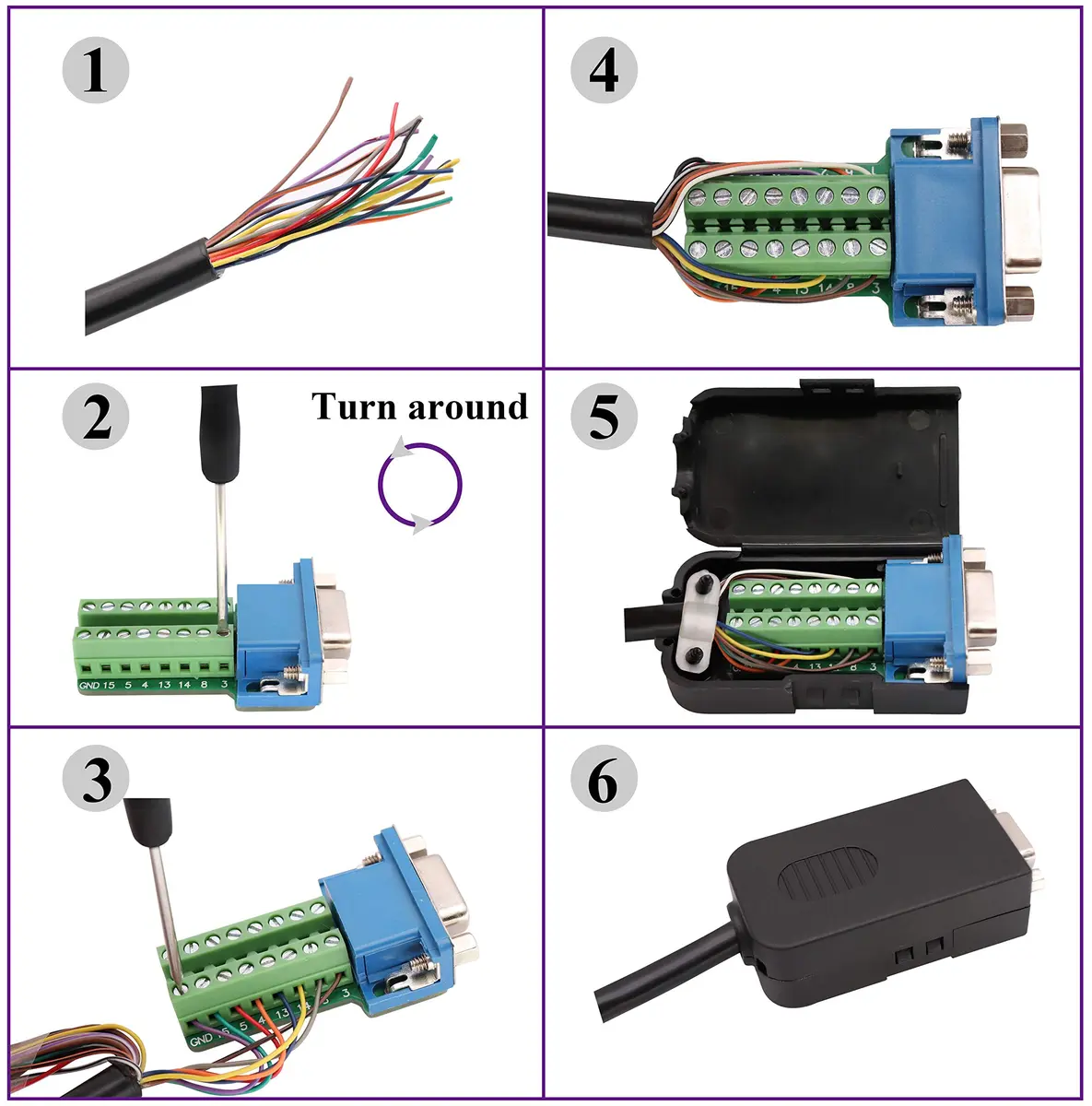 AAOTOKK VGA Screw Terminal Block Adapter Female to Female 15+1 Pin 2-Pack | Connects VGA Devices to Screw Terminals - view 6