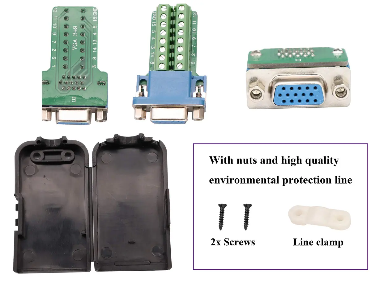 AAOTOKK VGA Screw Terminal Block Adapter Female to Female 15+1 Pin 2-Pack | Connects VGA Devices to Screw Terminals - view 3