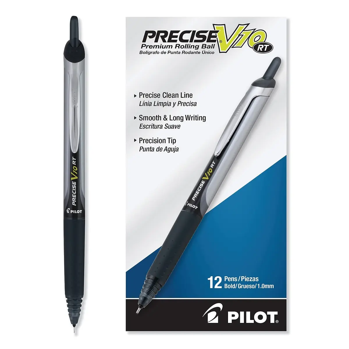 PILOT Precise V10 RT Retractable Ball Pens 1.0mm Black | Smooth Liquid Ink, Bold Point, Refillable, 12-Pack - view 4