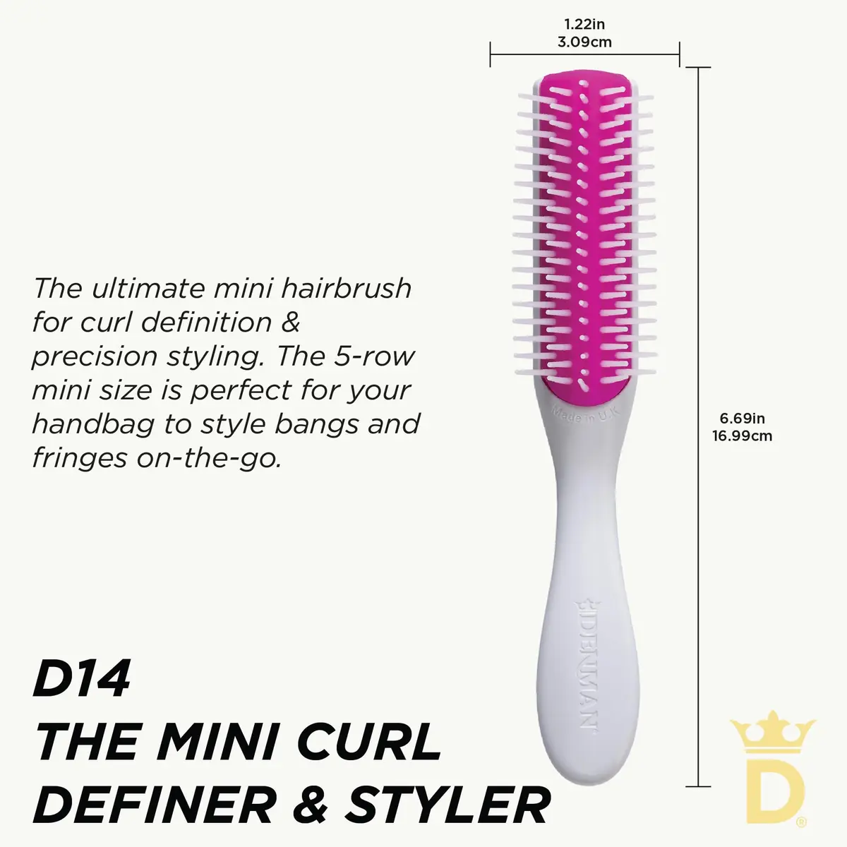 Denman Mini Curl & Blow-Dry Styling Brush D14 Kyoto Cherry Blossom | Define Curls, Smooth Frizz & Style Short Hair - view 2