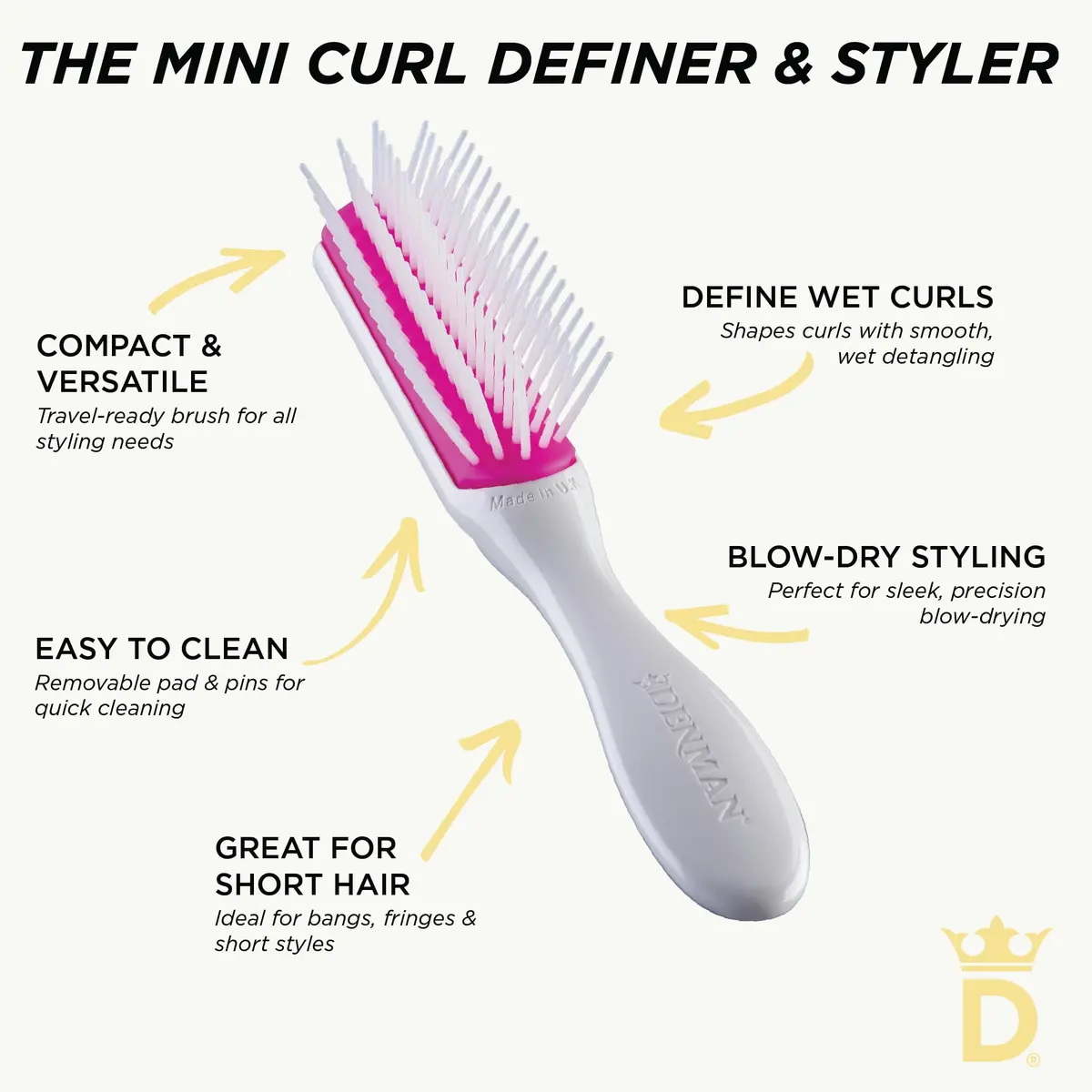 Denman Mini Curl & Blow-Dry Styling Brush D14 Kyoto Cherry Blossom | Define Curls, Smooth Frizz & Style Short Hair - view 4
