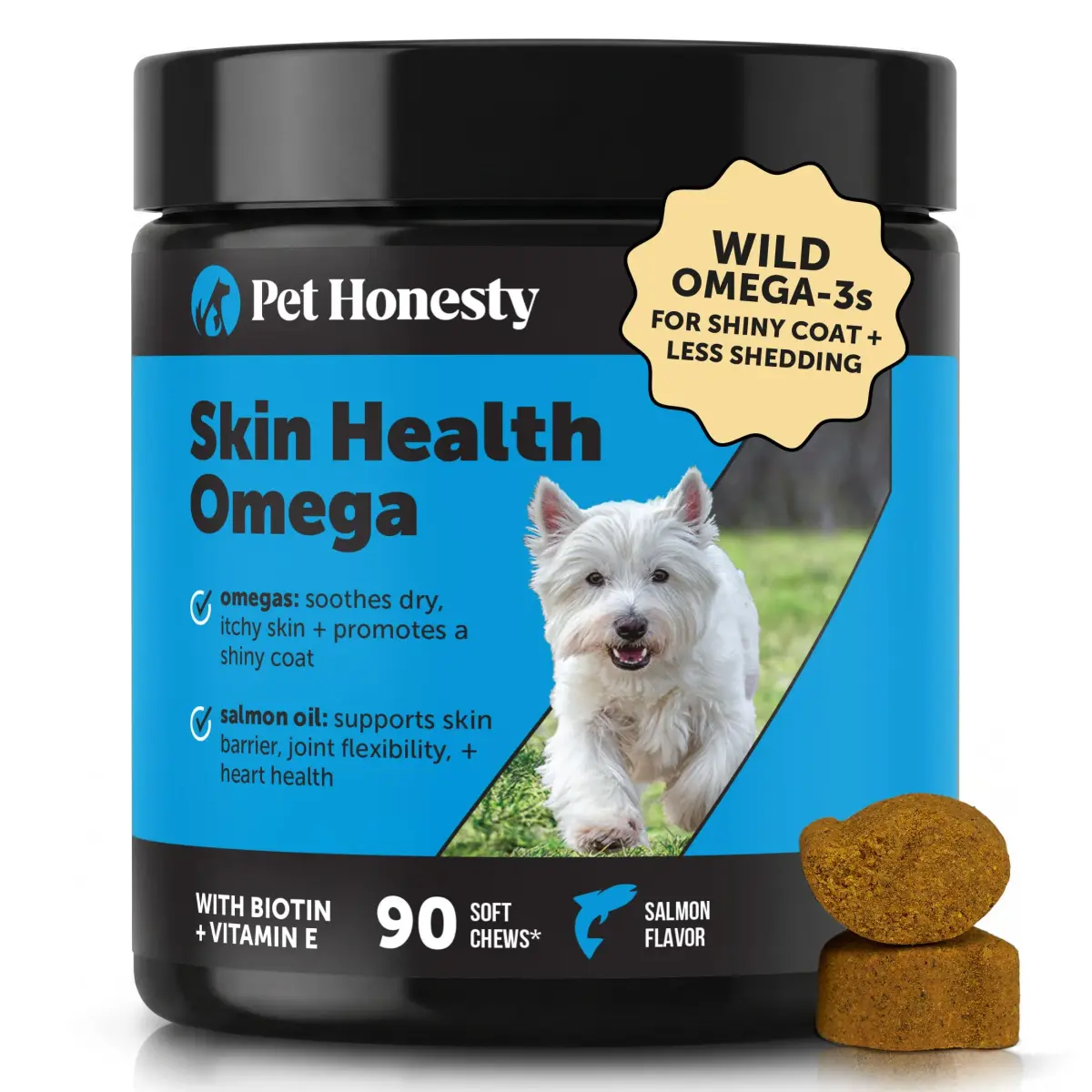 Pet Honesty Skin Health Omega Soft Chews for Dogs | 90 Chews (2.5kg / 5.5lb) - main product image