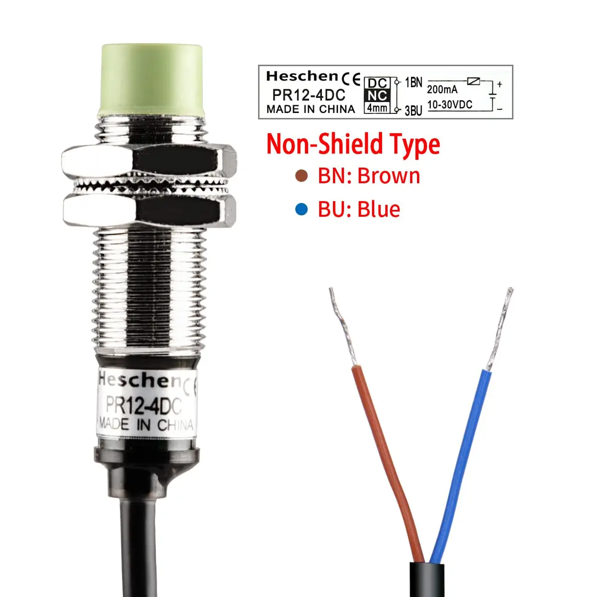Heschen M12 Inductive Proximity Sensor Switch PR12-4DC 4mm DC12-24V NC | Brass Nickel Plated - view 4