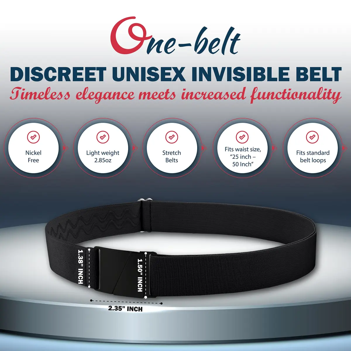 ONE-BELT No Show Invisible Elastic Belt for Women & Men 1.5 inch (3.8 cm) Pink | Adjustable, Non-Slip, Fits Waist Up to 50 Inch - view 3