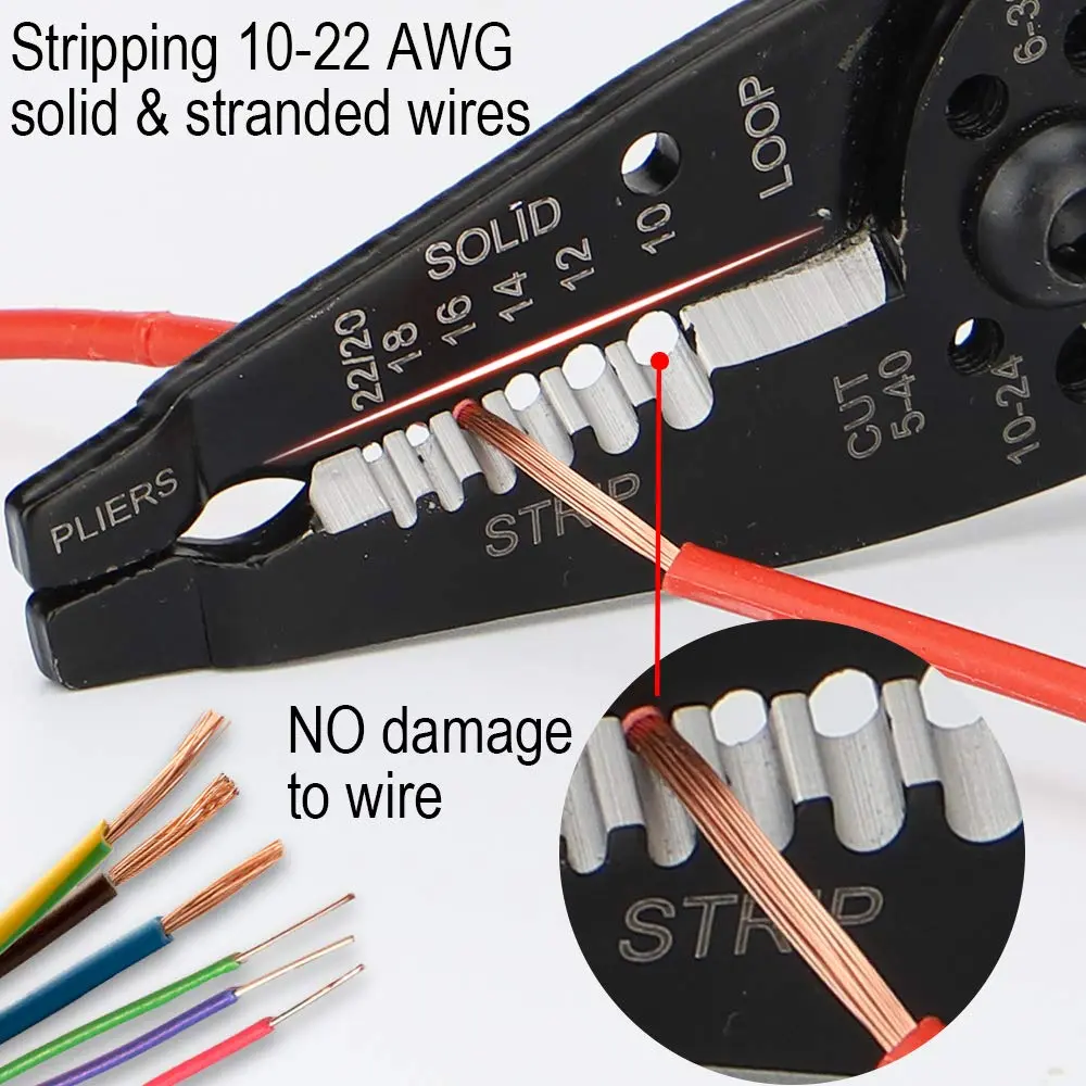 DOWELL 8-Inch Wire Stripper Cutter Crimper 10-22 AWG | Multifunction Tool for Electrical Wiring - view 3