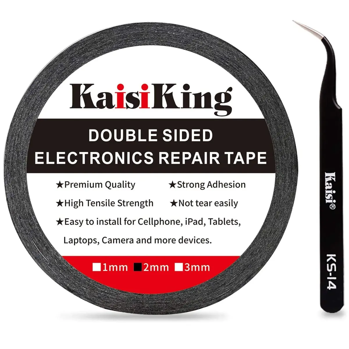 Kaisiking 2mm LCD Repair Tape for Phone Screen | Waterproof Adhesive Tape with Tweezers, 50M - main product image
