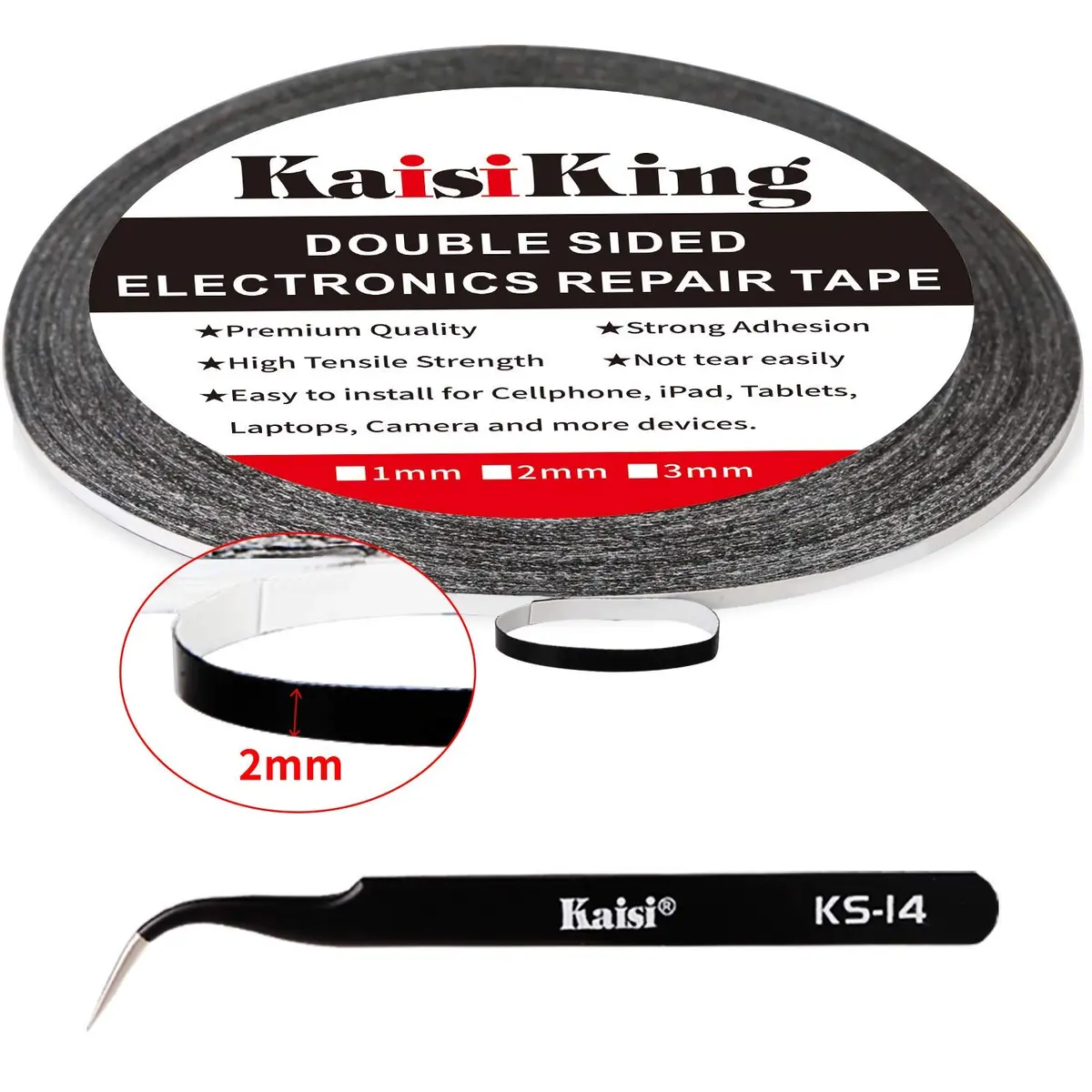 Kaisiking 2mm LCD Repair Tape for Phone Screen | Waterproof Adhesive Tape with Tweezers, 50M - view 7