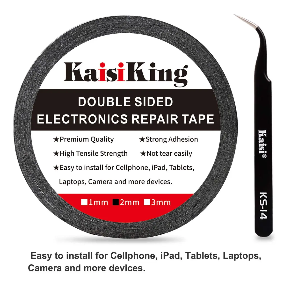 Kaisiking 2mm LCD Repair Tape for Phone Screen | Waterproof Adhesive Tape with Tweezers, 50M - view 9