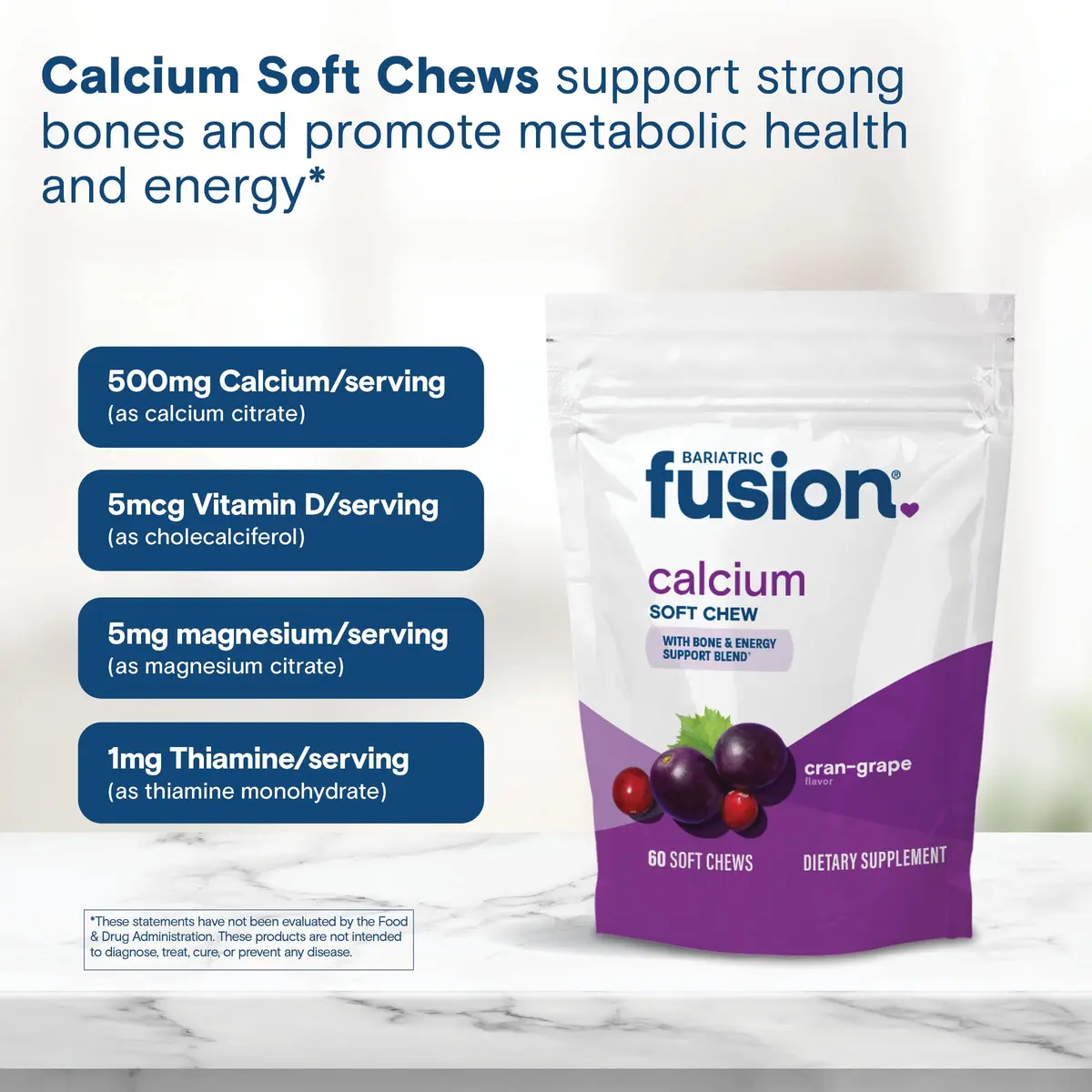 Bariatric Fusion Calcium Soft Chews, Cran-Grape | Bone Support & Energy Boost, 60 Count - view 5