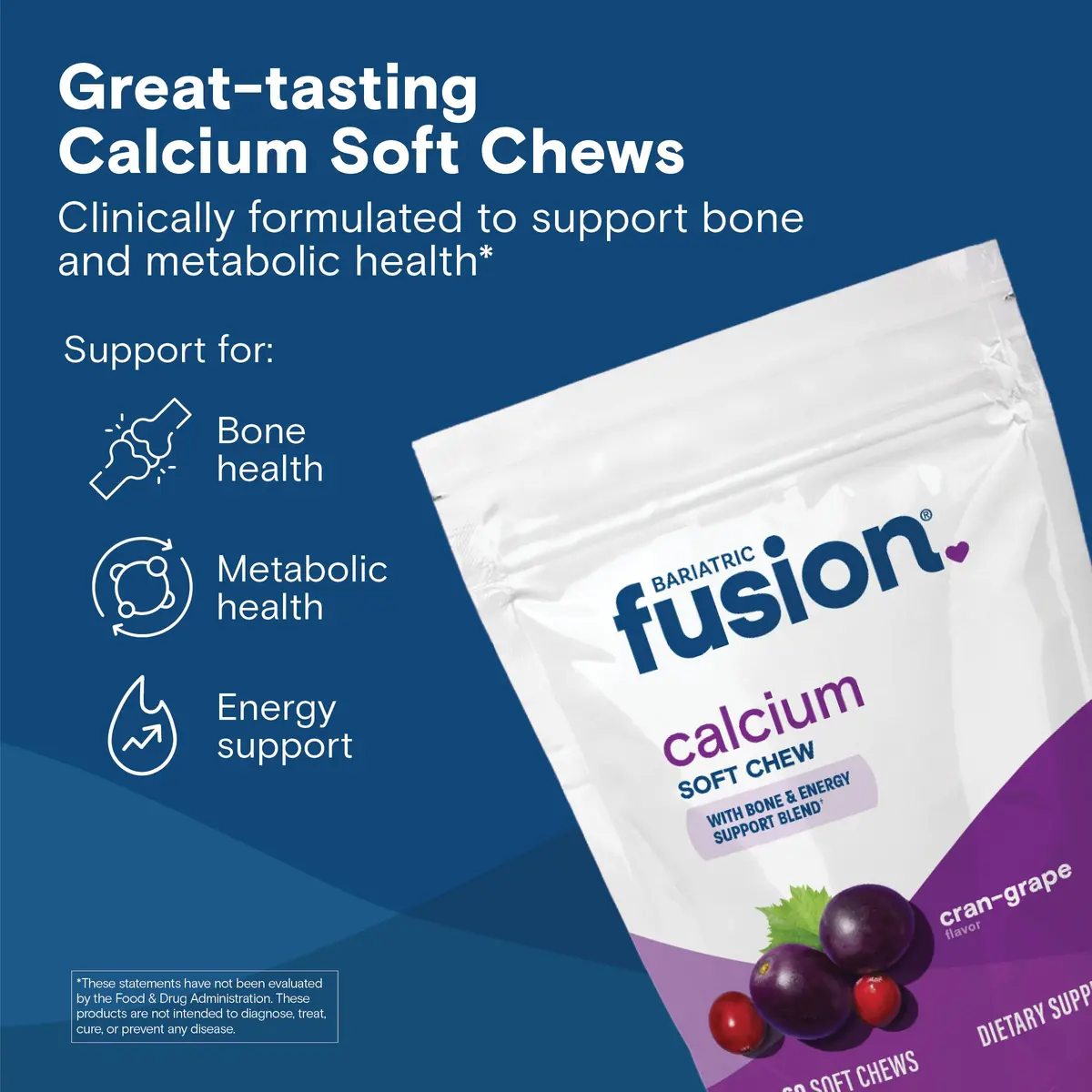 Bariatric Fusion Calcium Soft Chews, Cran-Grape | Bone Support & Energy Boost, 60 Count - view 2