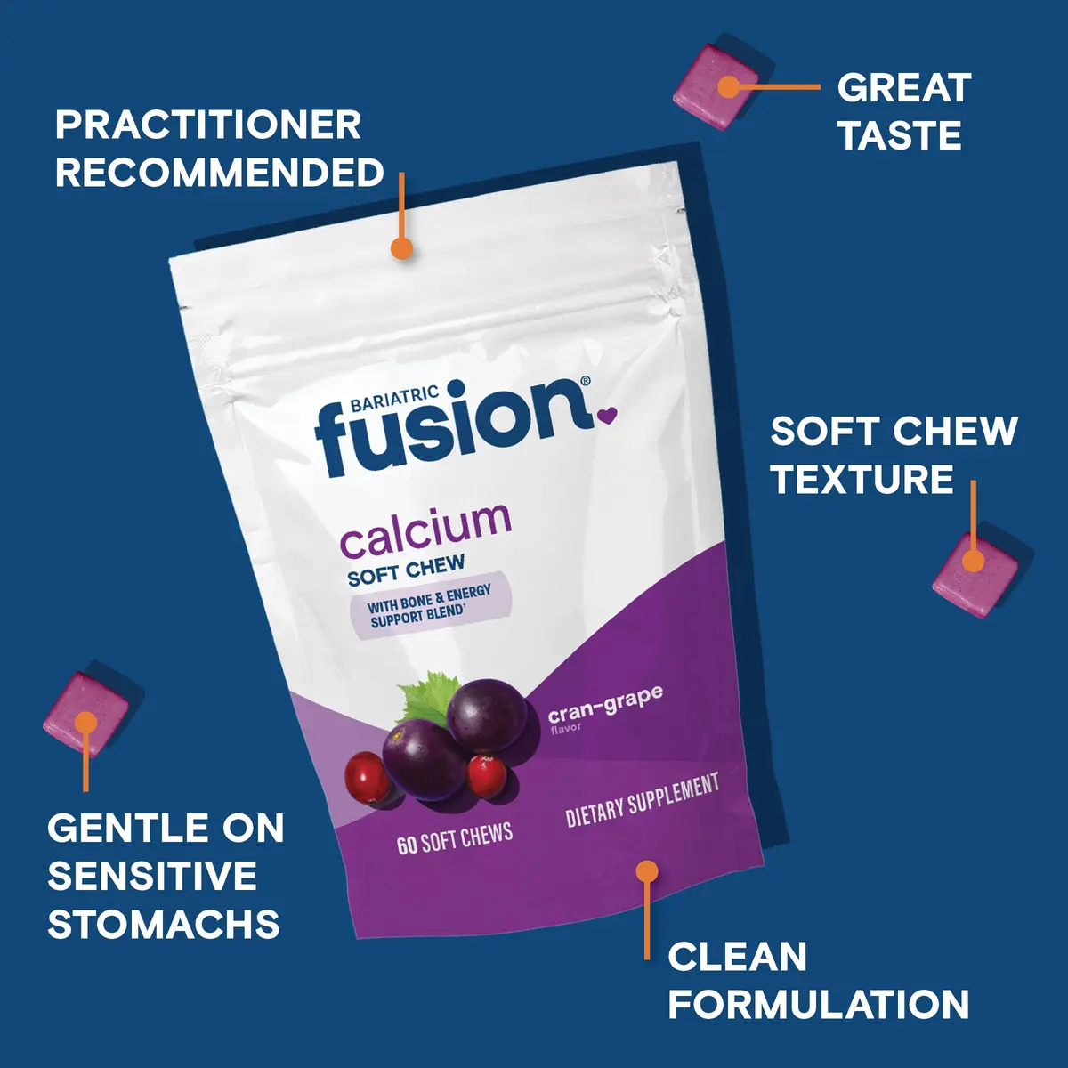 Bariatric Fusion Calcium Soft Chews, Cran-Grape | Bone Support & Energy Boost, 60 Count - view 3