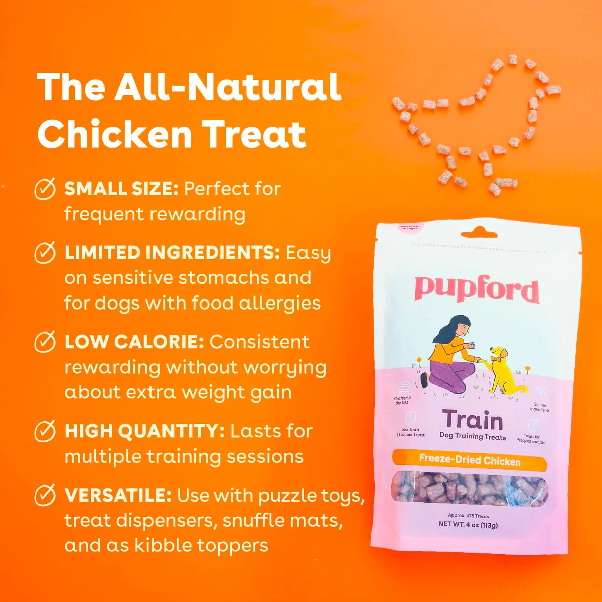 Pupford Freeze Dried Training Treats for Dogs & Puppies (Chicken, 4 oz) | Healthy, All-Natural, Low-Calorie Reward - view 2