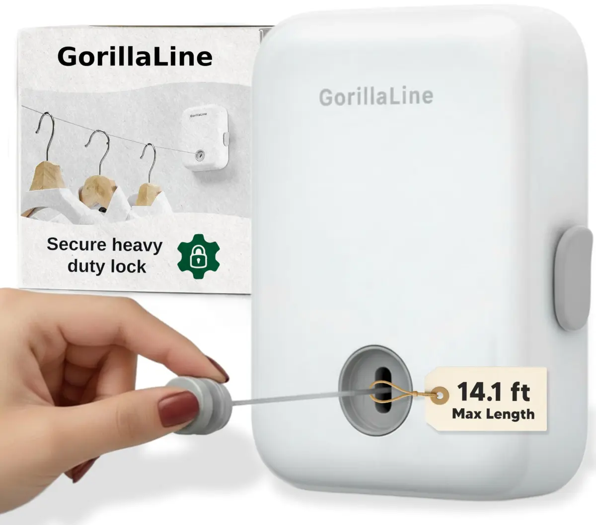 GorillaLine Retractable Clothesline 13.9 ft (4.2 m) | Heavy Duty Stainless Steel Indoor Outdoor Drying Rack - main product image