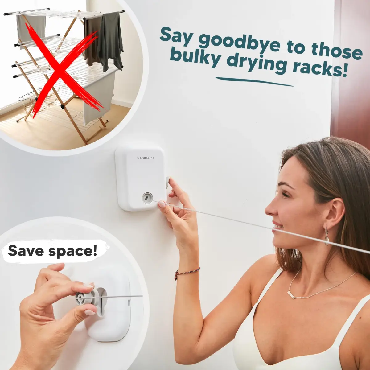 GorillaLine Retractable Clothesline 13.9 ft (4.2 m) | Heavy Duty Stainless Steel Indoor Outdoor Drying Rack - view 7