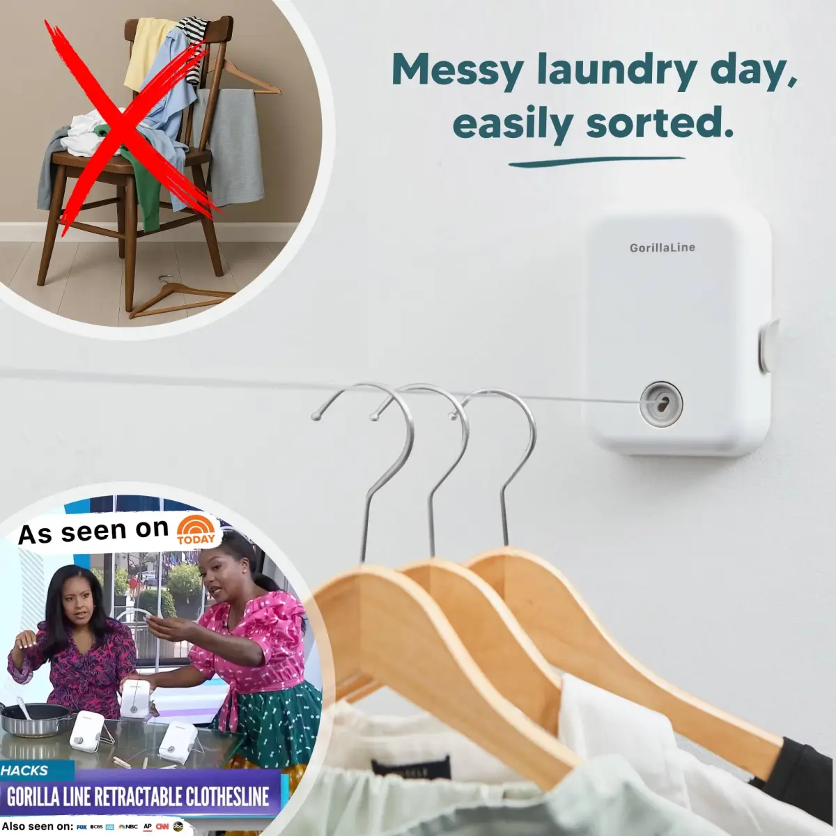 GorillaLine Retractable Clothesline 13.9 ft (4.2 m) | Heavy Duty Stainless Steel Indoor Outdoor Drying Rack - view 3