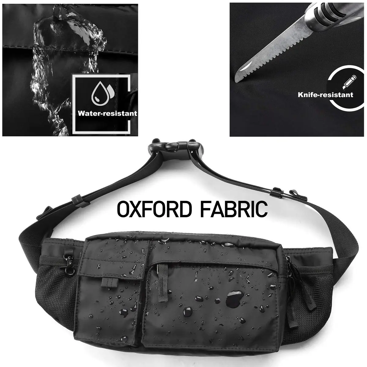 SEAFEW Waterproof Black Waist Bag Fanny Pack 35.6cm x 14cm x 4.5cm | Adjustable Waist Belt for Men & Women - view 7
