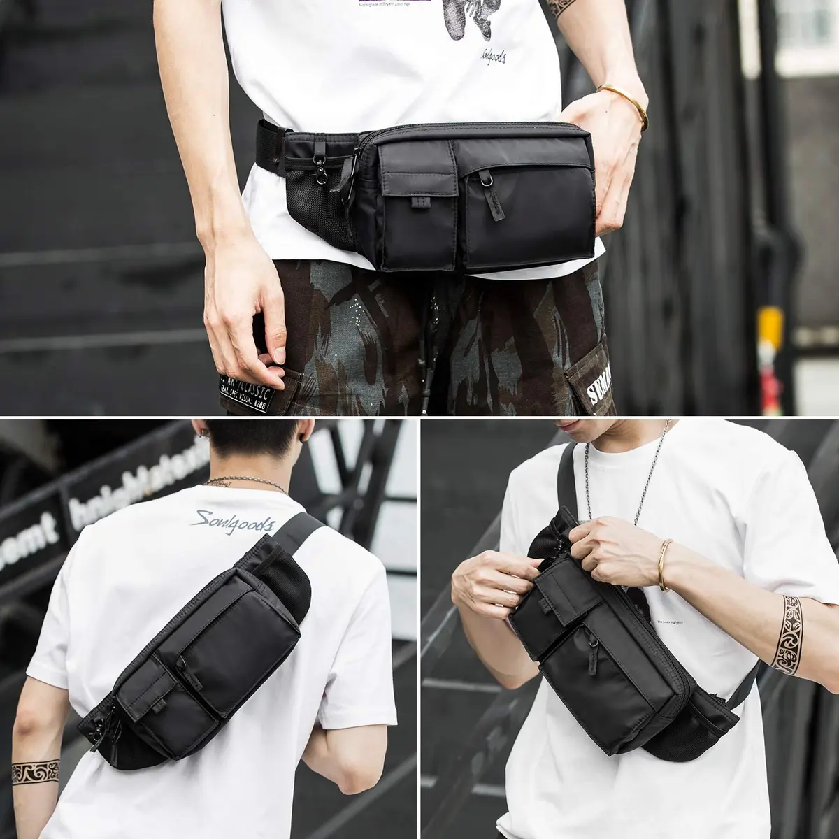 SEAFEW Waterproof Black Waist Bag Fanny Pack 35.6cm x 14cm x 4.5cm | Adjustable Waist Belt for Men & Women - view 2